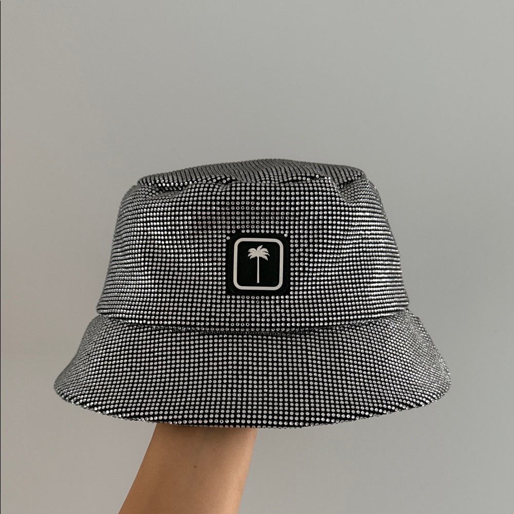Palm Angels Black and White rhinestone Bucket Hat